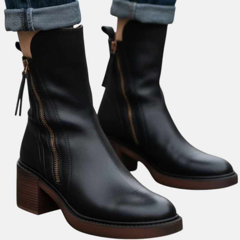 VALORINE™ | BOTTE EN CUIR NOIRE AVEC UN TALON CONFORTABLE, ÉLÉGANTE ET INTEMPORELLE