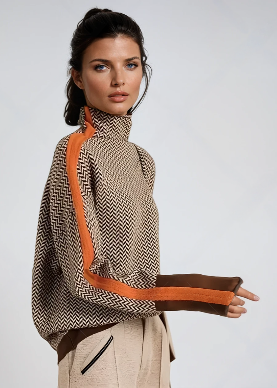 NOLWEN | PULL À COL MONTANT À RAYURES CONTRASTÉES ÉLÉGANTES